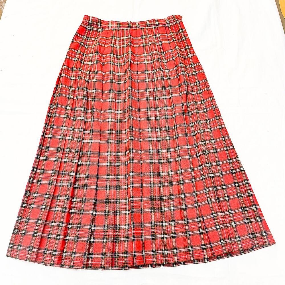 Michele Pleated Tartan Plaid Check Red Patterned Below The Knee Skirt Size 12